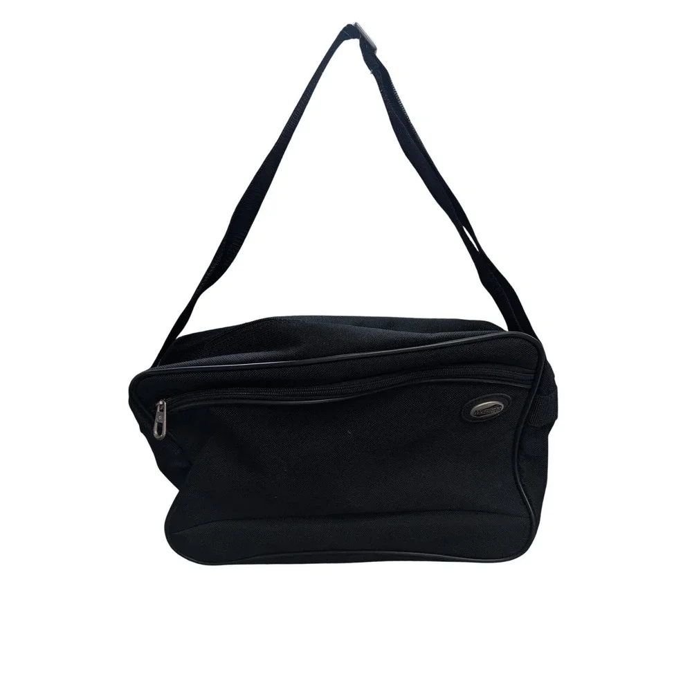 American‎ Tourister Black Canvas Messenger Bag Adjustable Strap Travel Crossbody